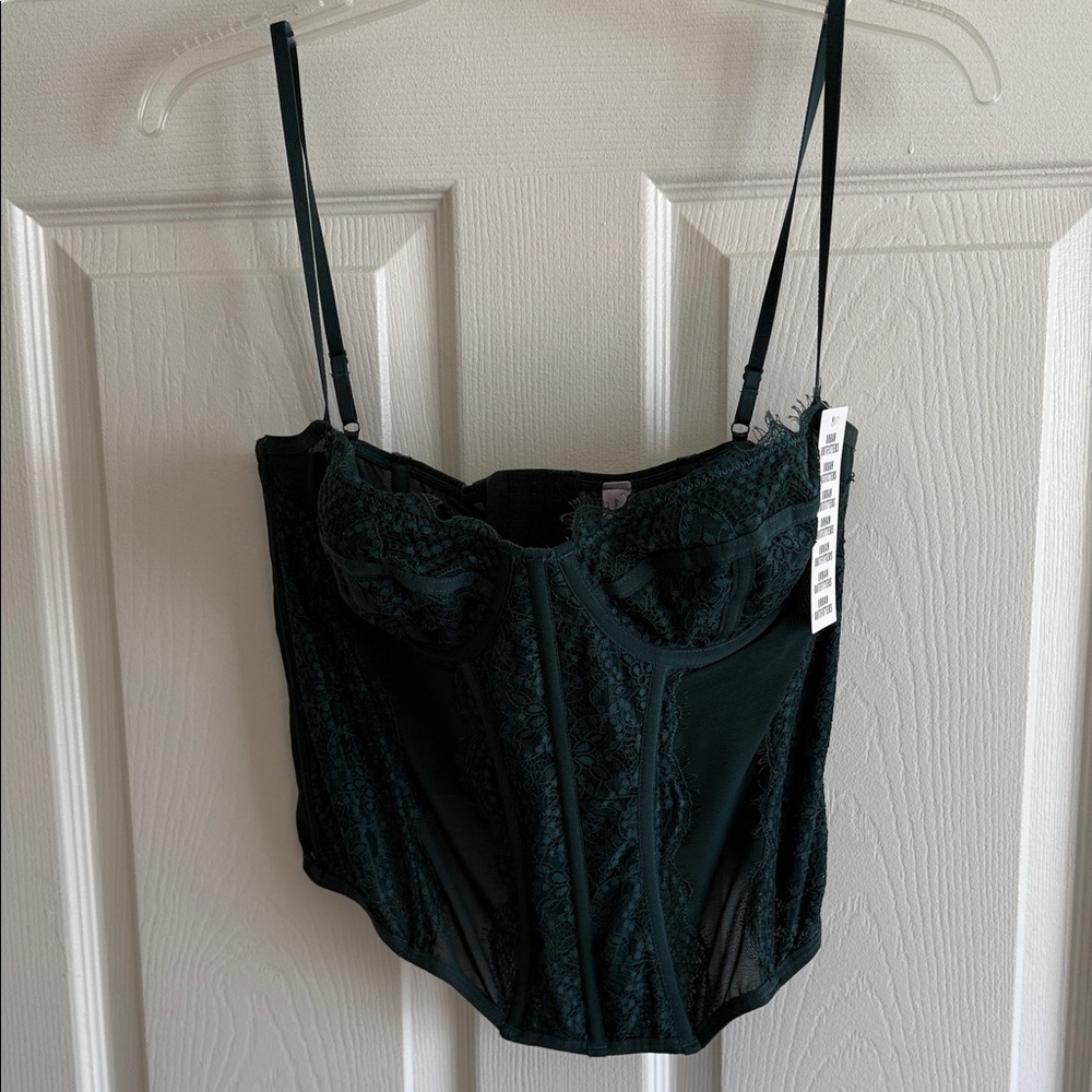 Urban Outfitters Dark Green Lace Bustier Corset Top
